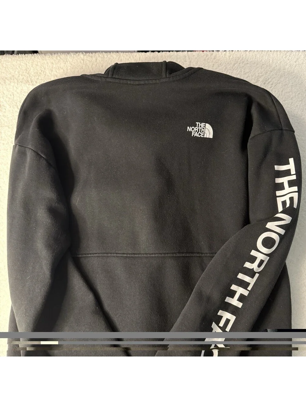 The North Face Men’s Medium Black Full Zip Hooded Jacket Logo Sleeve Fleece